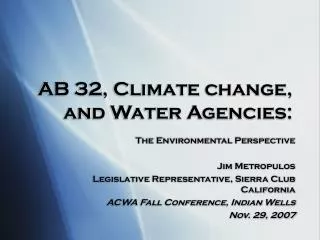 AB 32, Climate change, and Water Agencies:
