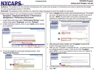 NYCAPS Program Setting Goal Weights Job Aid