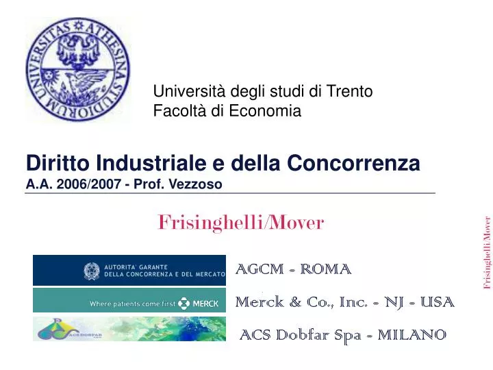 diritto industriale e della concorrenza a a 2006 2007 prof vezzoso