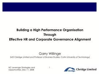 Building a High Performance Organisation Through Effective HR and Corporate Governance Alignment