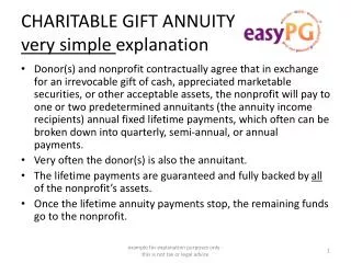 CHARITABLE GIFT ANNUITY very simple explanation