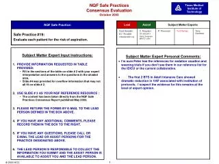 NQF Safe Practices Consensus Evaluation October 2003