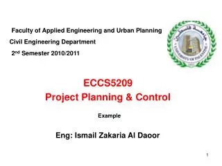 ECCS5209 Project Planning &amp; Control
