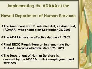 Implementing the ADAAA at the Hawaii Department of Human Services