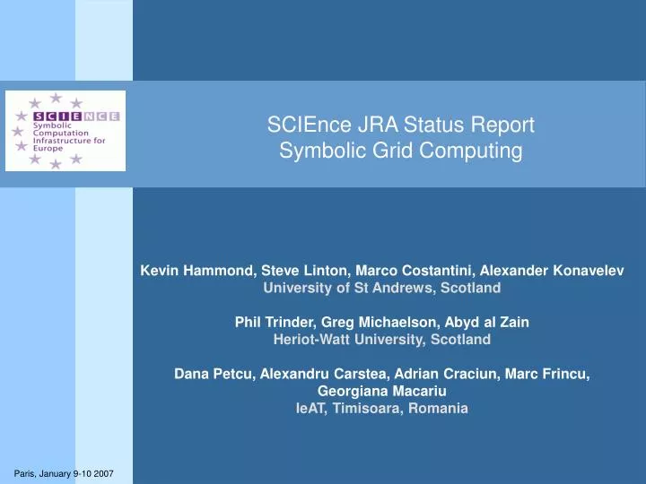 science jra status report symbolic grid computing