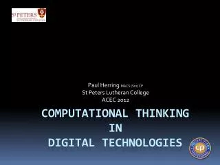 Computational Thinking in Digital Technologies