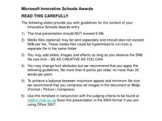 Microsoft Innovative Schools Awards READ THIS CAREFULLY