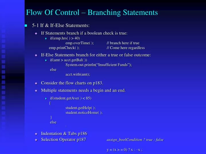 flow of control branching statements
