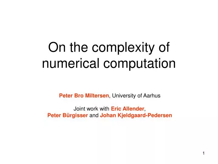 on the complexity of numerical computation