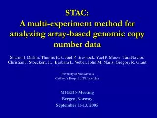 STAC: A multi-experiment method for analyzing array-based genomic copy number data