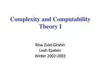 Complexity and Computability Theory I