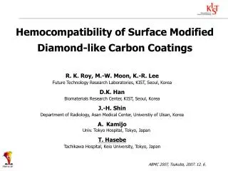 Hemocompatibility of Surface Modified Diamond-like Carbon Coatings