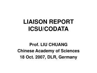 LIAISON REPORT ICSU/CODATA