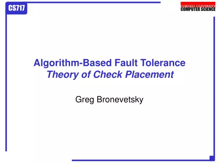 algorithm based fault tolerance theory of check placement
