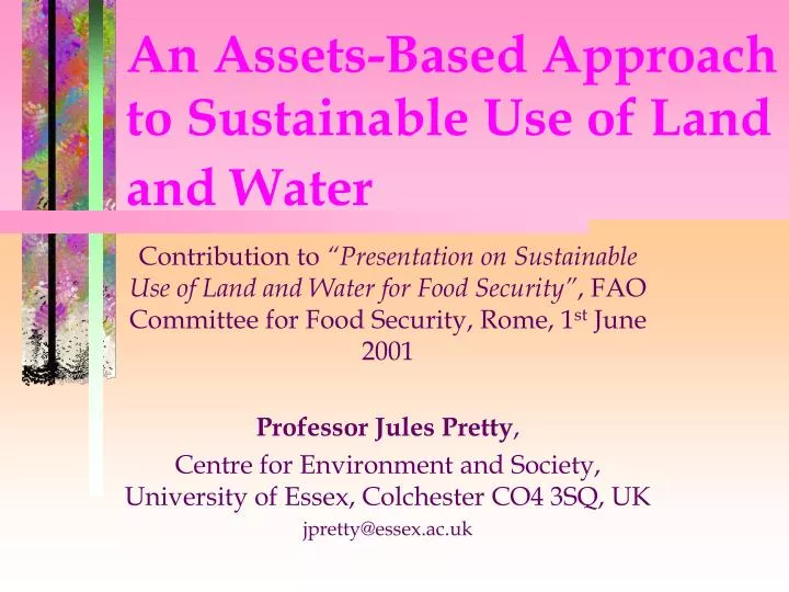 an assets based approach to sustainable use of land and water
