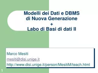 modelli dei dati e dbms di nuova generazione labo di basi di dati ii