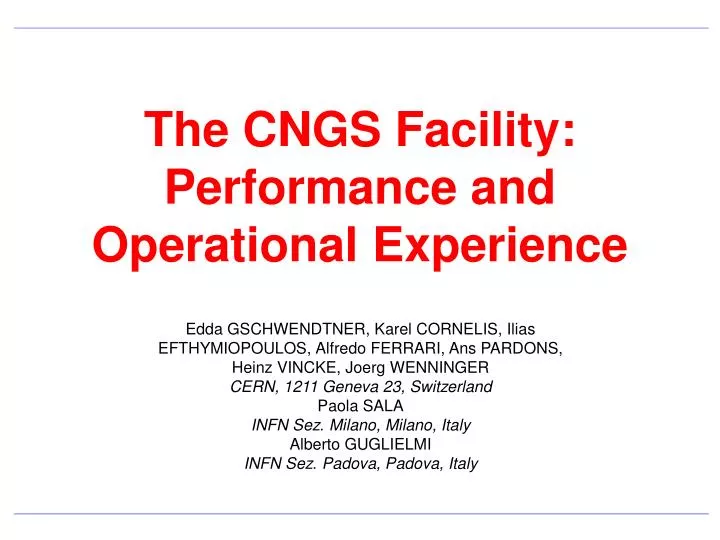 the cngs facility performance and operational experience