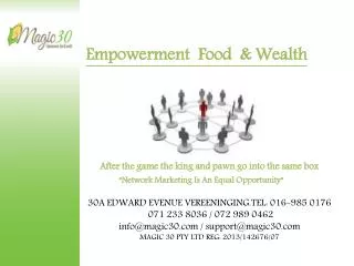 Empowerment Food &amp; Wealth After the game the king and pawn go into the same box