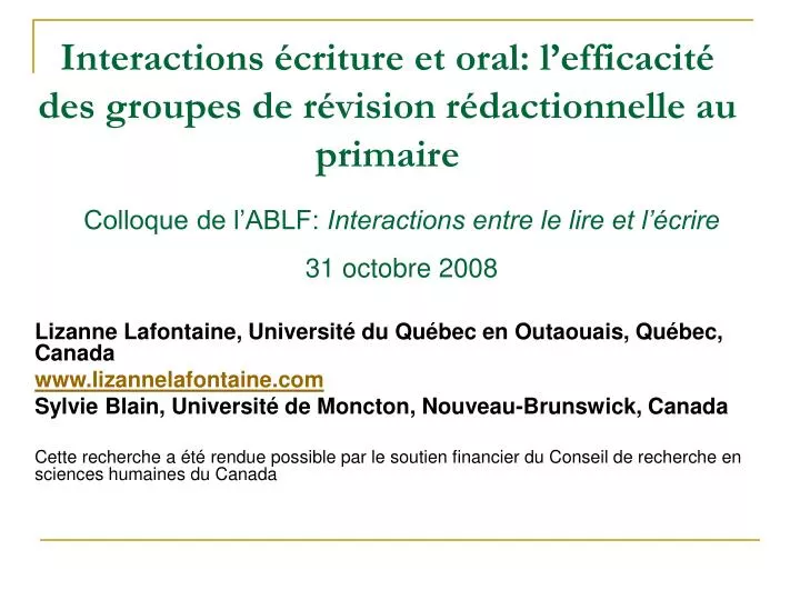 interactions criture et oral l efficacit des groupes de r vision r dactionnelle au primaire