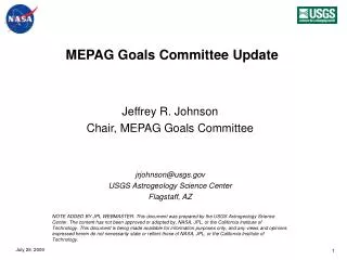 MEPAG Goals Committee Update