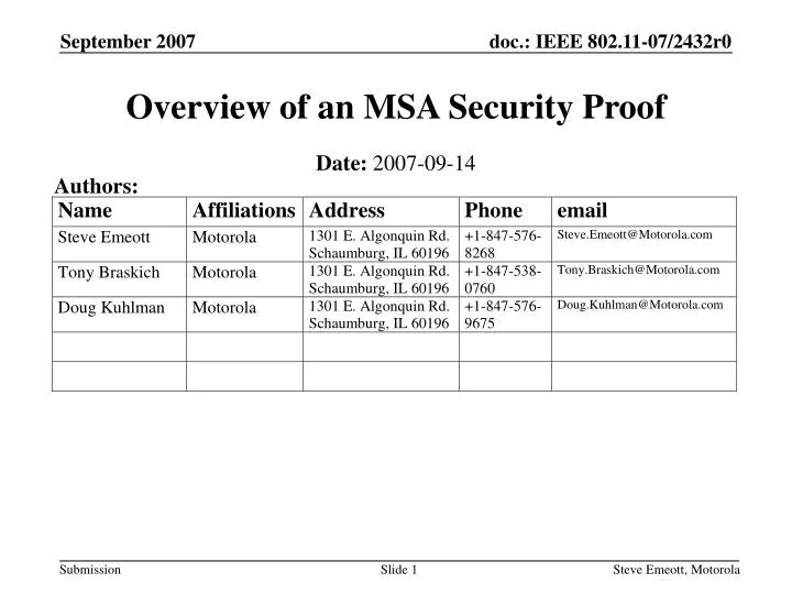 overview of an msa security proof