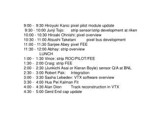 9:00 - 9:30 Hiroyuki Kano:	pixel pilot module update