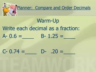 Planner: Compare and Order Decimals