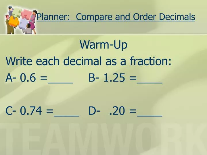 planner compare and order decimals
