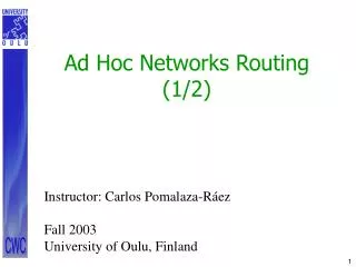 Ad Hoc Networks Routing (1/2)