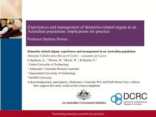 Dementia related stigma: experiences and management in an Australian population