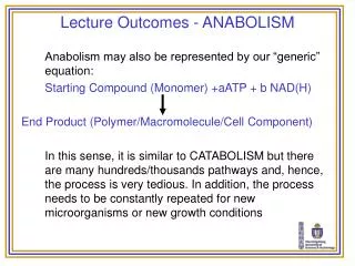 Lecture Outcomes - ANABOLISM