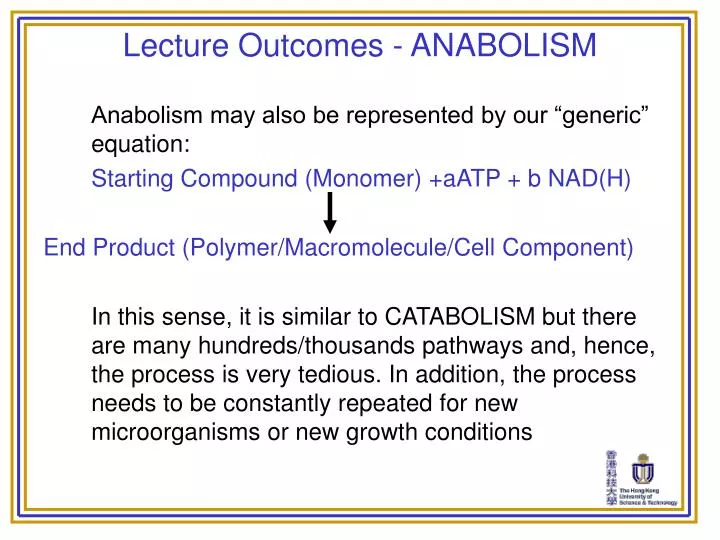 lecture outcomes anabolism