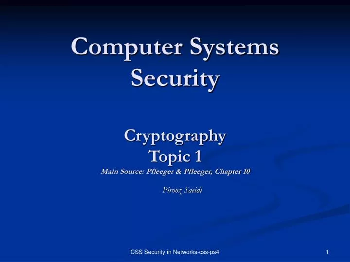 computer systems security cryptography topic 1 main source pfleeger pfleeger chapter 10