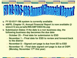 FY 02-03 F-196 system is currently available