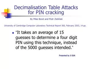 Decimalisation Table Attacks for PIN cracking