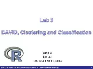 Lab 3 DAVID, Clustering and Classification