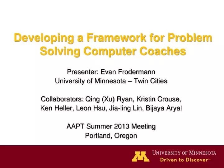 developing a framework for problem solving computer coaches