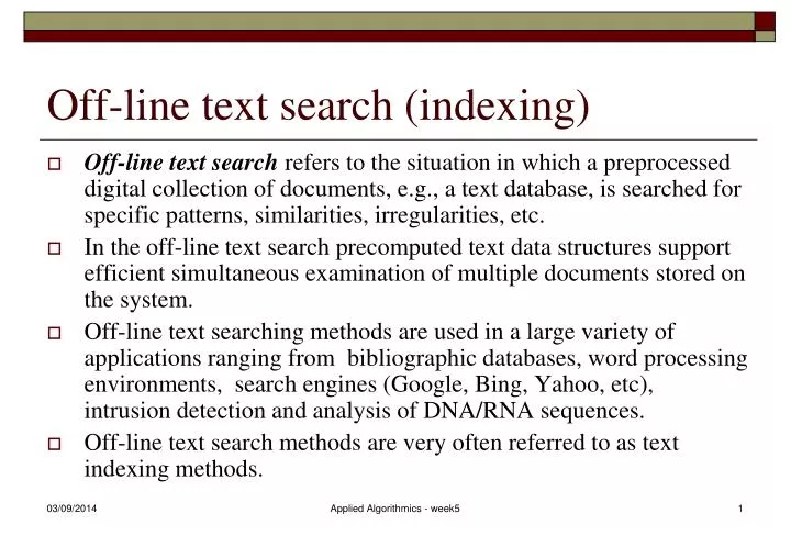off line text search indexing