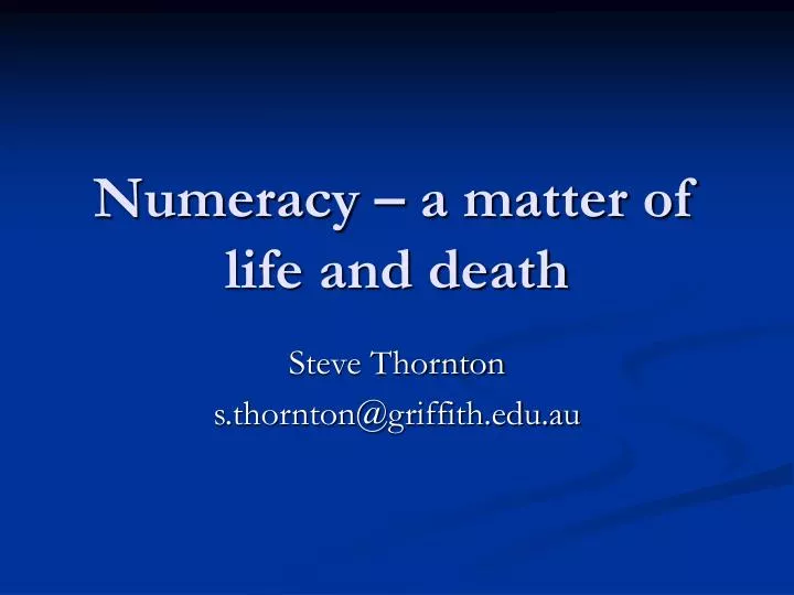 numeracy a matter of life and death