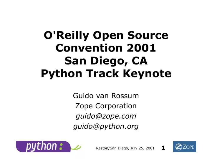 o reilly open source convention 2001 san diego ca python track keynote