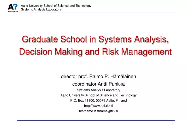graduate school in systems analysis decision making and risk management