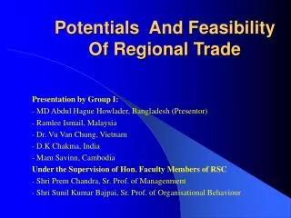 Potentials And Feasibility Of Regional Trade