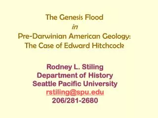The Genesis Flood in Pre-Darwinian American Geology: The Case of Edward Hitchcock
