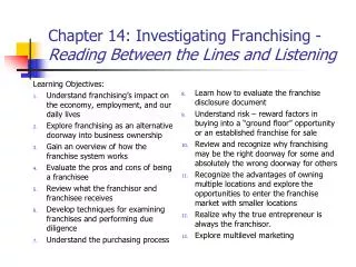 Chapter 14: Investigating Franchising - Reading Between the Lines and Listening