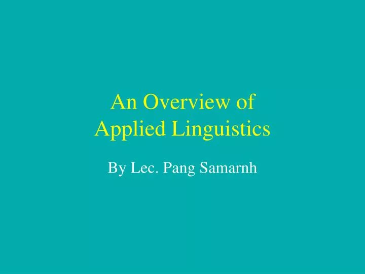 an overview of applied linguistics