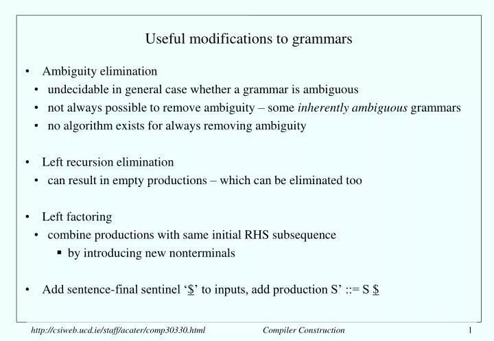 useful modifications to grammars