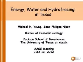 Michael H. Young, Jean-Philippe Nicot Bureau of Economic Geology