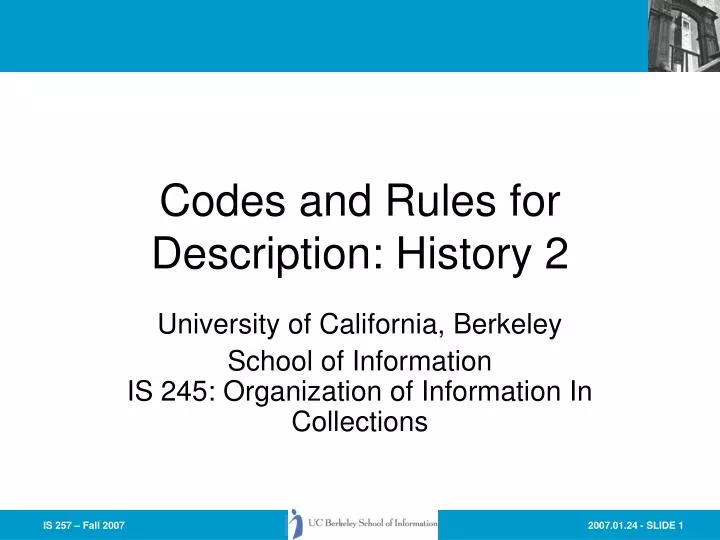 codes and rules for description history 2