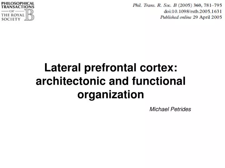 lateral prefrontal cortex architectonic and functional organization