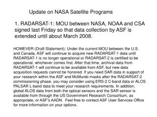 Update on NASA Satellite Programs